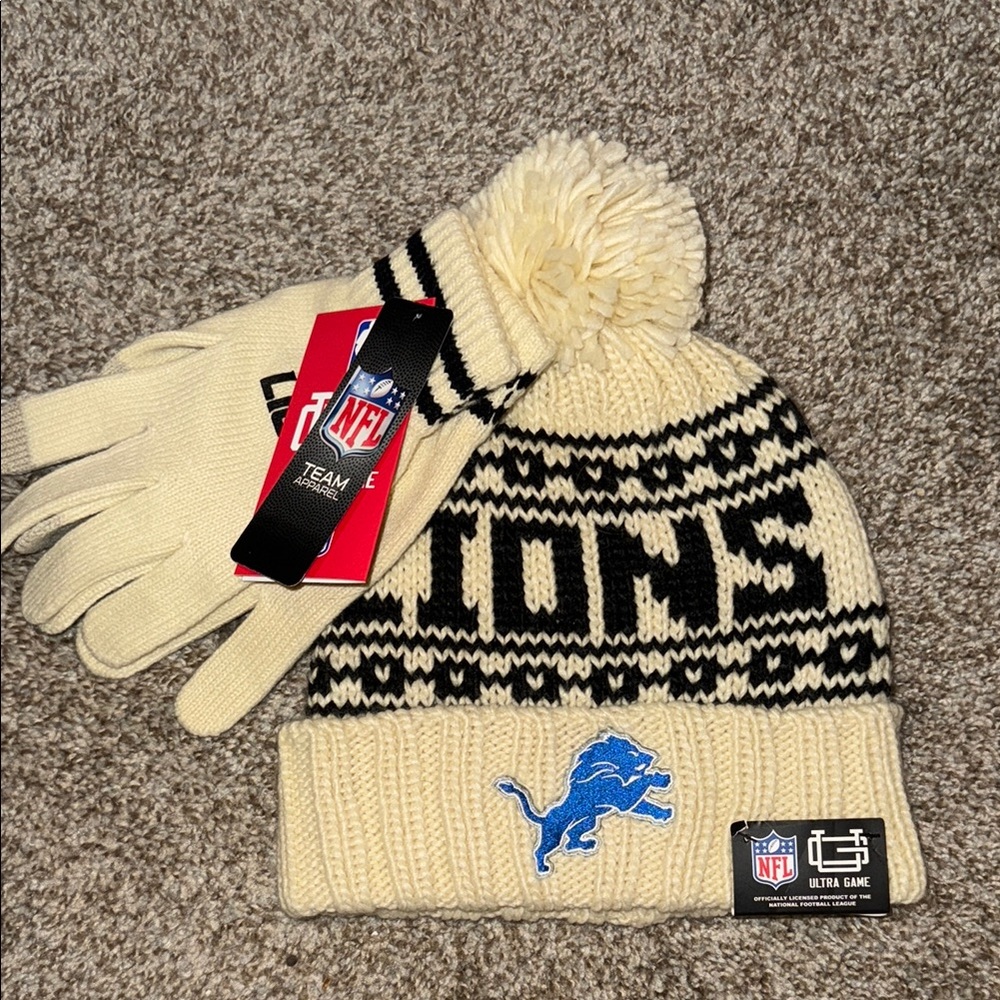 NFL Detroit Lions Knit Beanie and Gloves Set